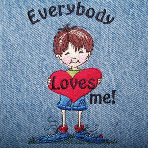 EVERYBODY LOVES ME BOY! 5X7  embroidery design from art by Sassy Cheryl