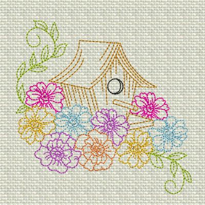 Birdhouse with Flowers Colorline