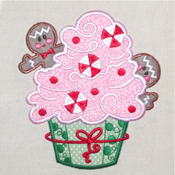 Christmas Ginger Cupcake Applique 5X7