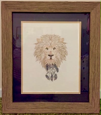 Lion_Zendoodle_Embroidery_desgin_ framed_wildlife_