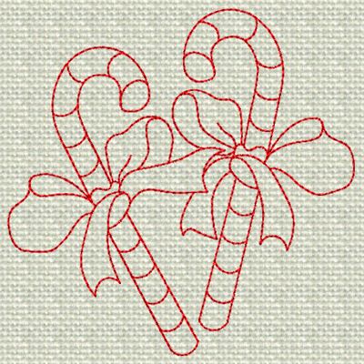 CANDY CANES REDWORK 4x4x